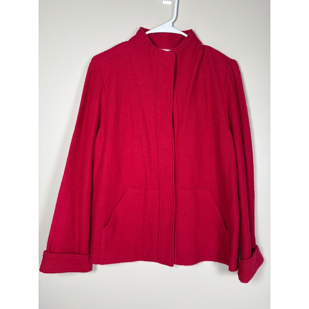Chico's Fuchsia Pink 100% Wool Mock Neck Snap Front Jacket Size 0 S Bold Bright